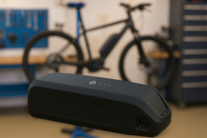 Batterie de vélo électrique en cours de test dans un atelier de réparation